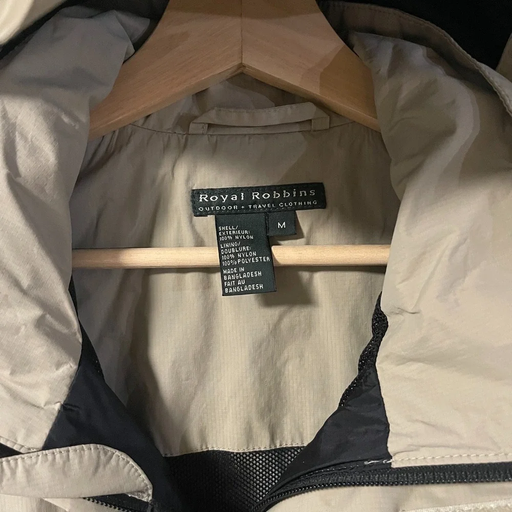 Royal Robbins Mens Tan Ripstop Nylon Hooded Outdoor Travel Jacket Size‎ M Khaki